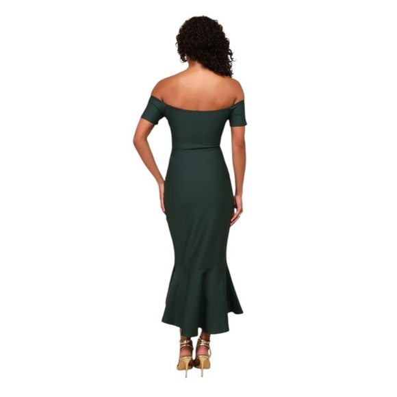 NEW Lulus How Much I Care Dark Green Off-the-Shoulder Midi Dress Sm #1577 - Picture 4 of 7